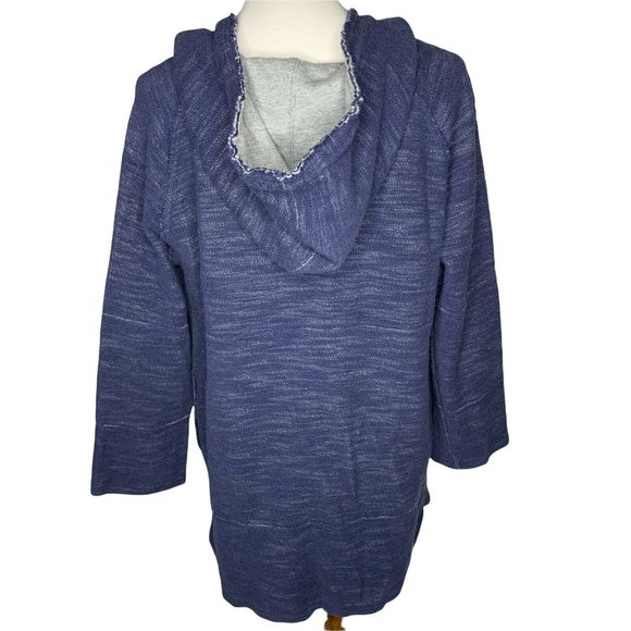 Soft Surroundings My Weekender Hoodie Large Denim Blue Raw Edges Fleece Lining - Picture 5 of 7